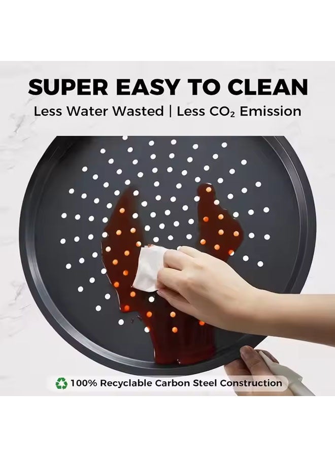 4-Piece Non-Stick Pizza Pan, Pizza Pan With Holes Oven,Pizza Tray Set,9 Inch,10 Inch,11 Inch,12 Inch,Black - Image 4