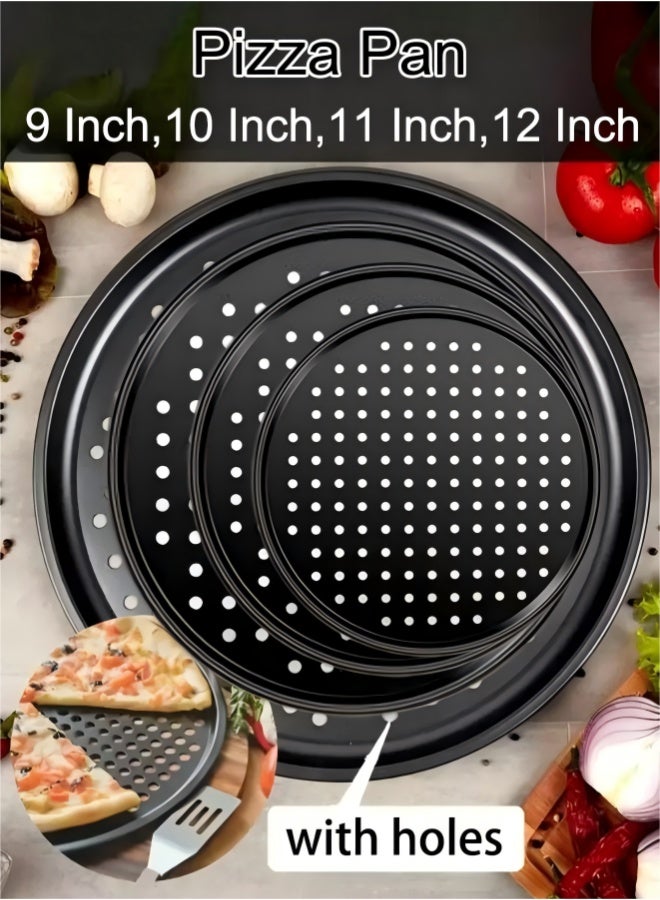 4-Piece Non-Stick Pizza Pan, Pizza Pan With Holes Oven,Pizza Tray Set,9 Inch,10 Inch,11 Inch,12 Inch,Black - Image 1