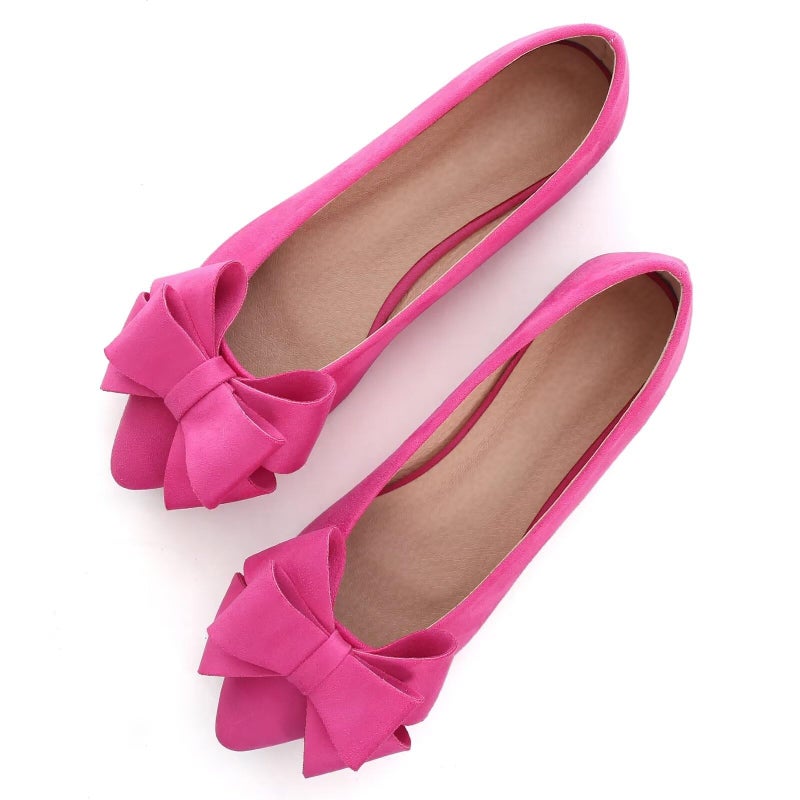 SAILING LU BowKnot Ballet Flats Womens Pointy Toe Flat Shoes Suede Dress Shoes Wear to Work Slip On Moccasins Rose Size 7