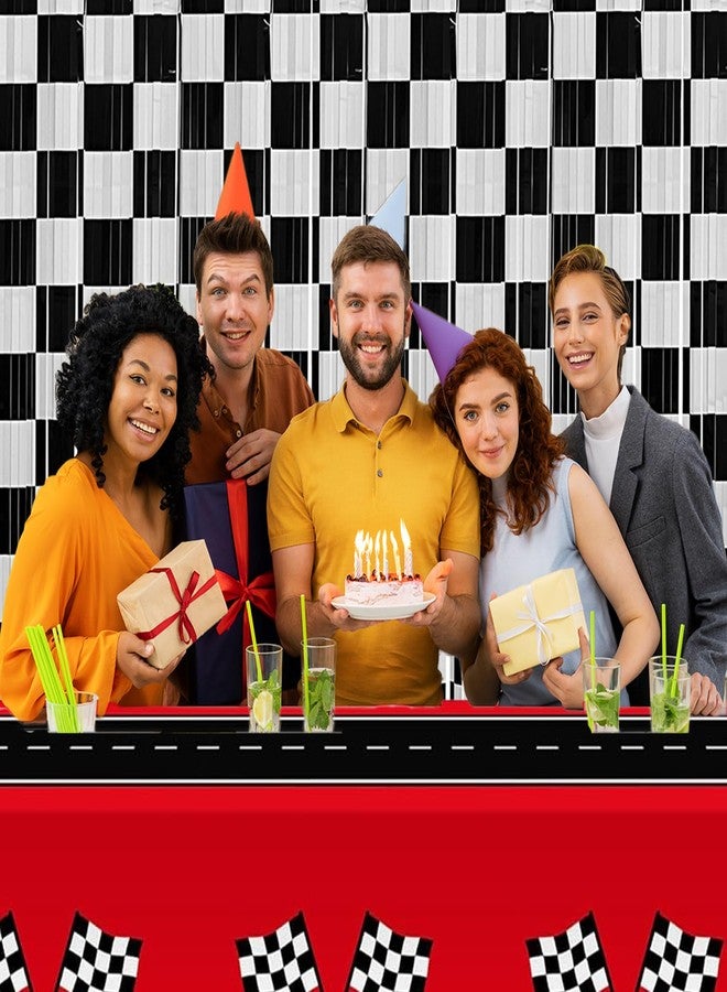 ستائر شراشيب فويل بتصميم سيارة سباق، خلفية لتزيين حفلات أعياد الميلاد، عبوة من قطعتين، مقاس 3.28 × 6.56 قدم، ستائر شراشيب فويل باللونين الأسود والأبيض، دعائم كشك تصوير، سيارة سباق، زينة حفلات أعياد الميلاد. - Image 3