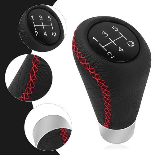 IHOTDER Car Gear Shift Knob with 4 Adaptive Parts,Leather 5 Speed Shift Knobs for Replacement Broken Shifter Knobs,Universal Non-Slip Manual Shift Knob Car Interior Accessories for Most Vehicles (Black/Red) - Image 3