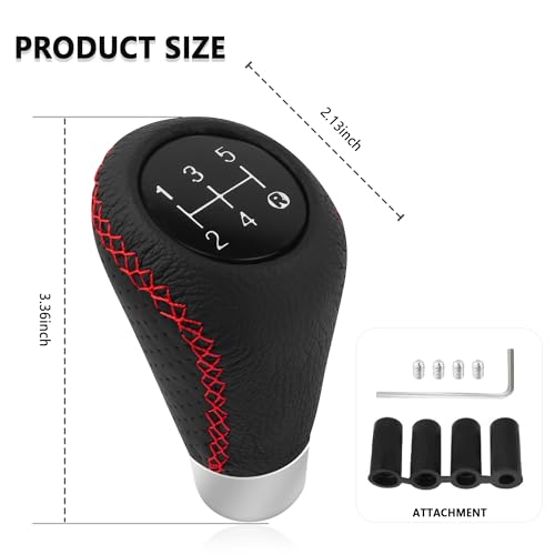 IHOTDER Car Gear Shift Knob with 4 Adaptive Parts,Leather 5 Speed Shift Knobs for Replacement Broken Shifter Knobs,Universal Non-Slip Manual Shift Knob Car Interior Accessories for Most Vehicles (Black/Red) - Image 2