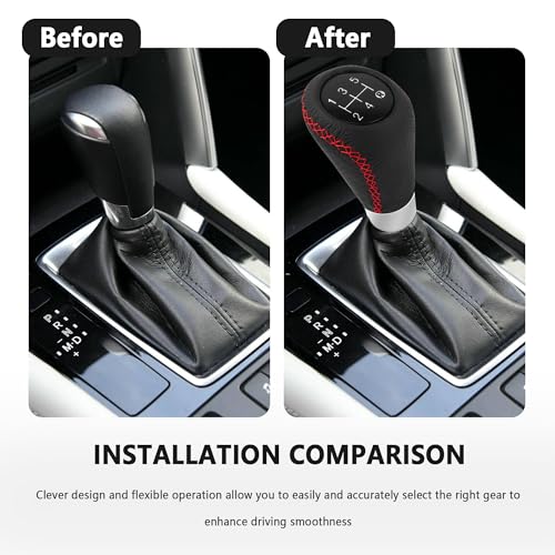 IHOTDER Car Gear Shift Knob with 4 Adaptive Parts,Leather 5 Speed Shift Knobs for Replacement Broken Shifter Knobs,Universal Non-Slip Manual Shift Knob Car Interior Accessories for Most Vehicles (Black/Red) - Image 5