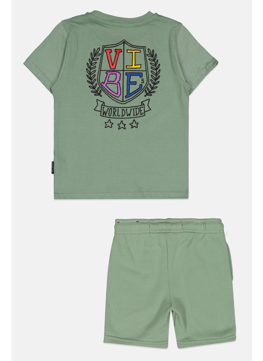 brooklyn Toddlers Boy 2 Pieces T-Shirt and Shorts Set, Sage Green  - Image 2