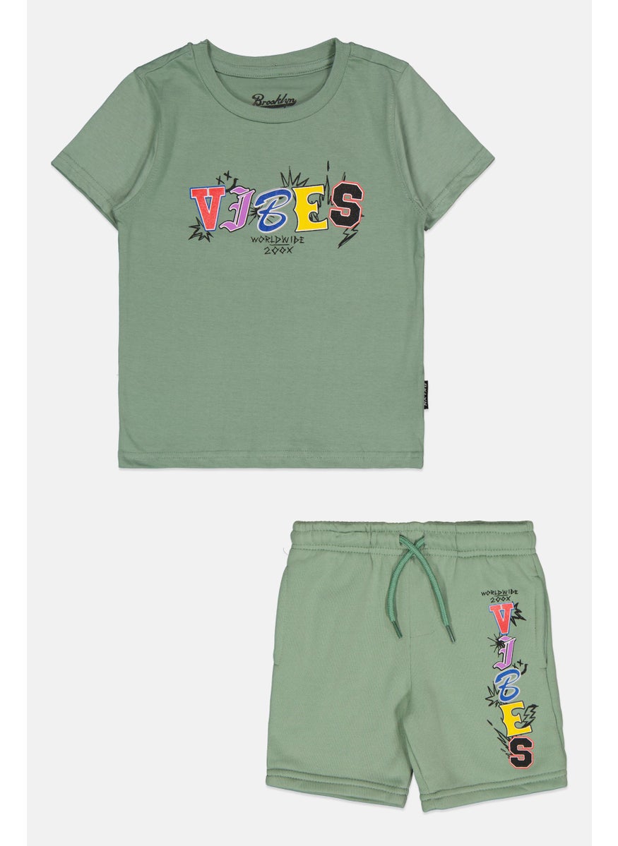 brooklyn Toddlers Boy 2 Pieces T-Shirt and Shorts Set, Sage Green  - Image 1