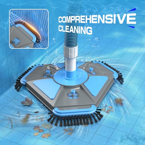 UIRWAY 3-in-1 Deluxe Swimming Pool Cleaning Kit - Includes Upgrade Heavy Duty Triangular Pool Vacuum Head, Detachable Brush, Deep Leaf Skimmer Net Inground & Above Ground Pools Cleaning(No Pole) - Image 3