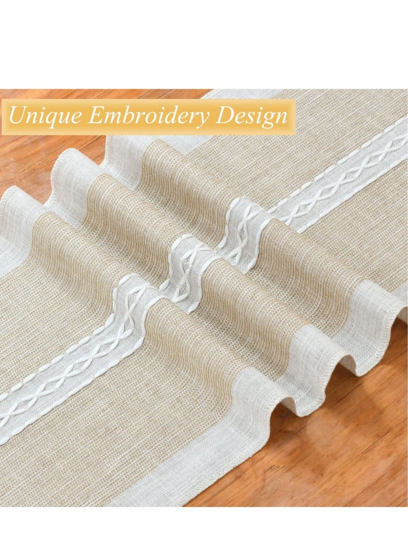 Y&D Embroidery Cotton Linen Table Runner Indoor Outdoor Farmhouse Style Coffee 180cm with Hand tassels for Party Dining Kitchen Decoration(Coffee  - Image 3