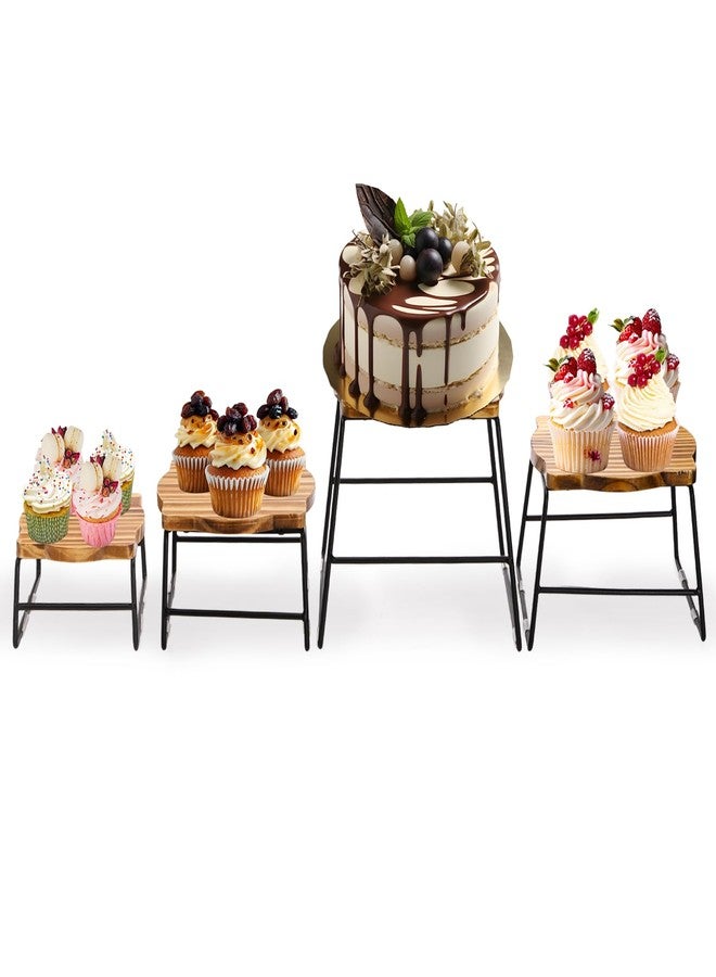 ZENFUN 4 Piece Wood Buffet Risers, Dessert Table Risers Food Display Riser, Pizza Pan Riser, Cupcake Stand & Wood Display Risers, Nesting Food Platter and Plate Holder - Image 3