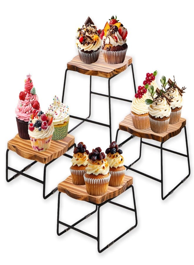 ZENFUN 4 Piece Wood Buffet Risers, Dessert Table Risers Food Display Riser, Pizza Pan Riser, Cupcake Stand & Wood Display Risers, Nesting Food Platter and Plate Holder - Image 1