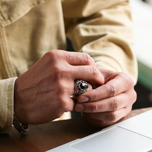 Alpha Rock Men's Natural Black Onyx Stone Ring in Genuine Solid 925 Sterling Silver Accented with bronze, Authentic Vintage Turkish Ottoman Style, Gift for Men (Natural Onyx, 9) - Image 4