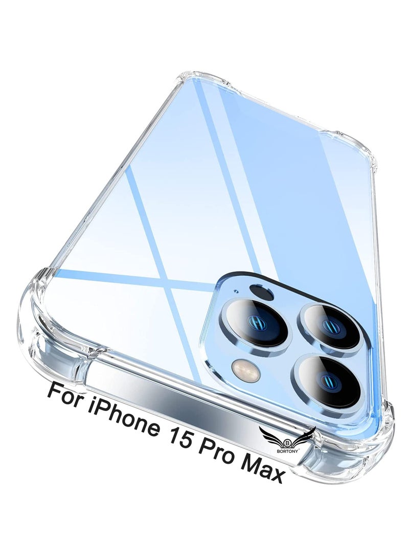BORTONY iPhone 15 Pro Max Case Cover Transparent Anti Yellowing Slim Thin Cover Comfortable Grip Reinforced Bumper Shell Corner Shockproof Protective Cover 6.7 Inch - Image 1