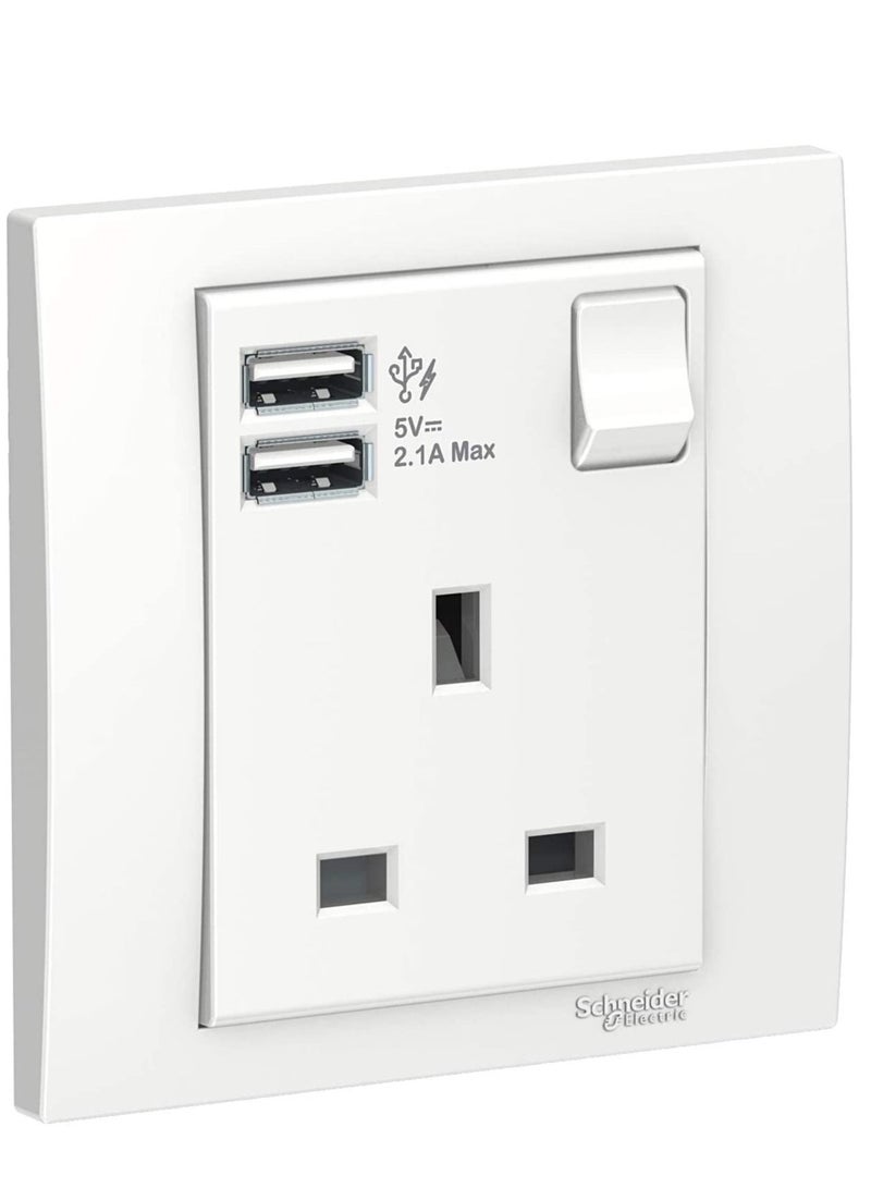 Schneider Electric Schneider Electric KB15USB_WE Vivace White - Single 13A Socket combined 2 x USB ports 2.1 A 