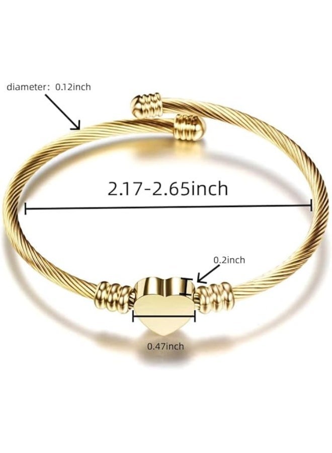 Gold Plated Stainless Steel Bracelet with Heart-Shaped Letter Charm, Adjustable Birthday Jewelry Gift for Girls, Daughter, Sister (M) - Image 2