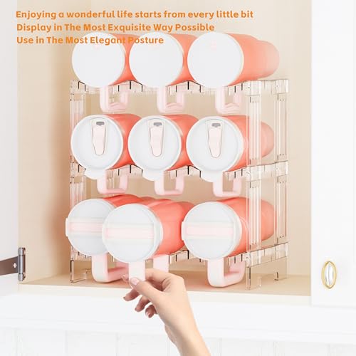 Yieach 3 Tier Stackable Water Bottle and Tumbler Organizer for Kitchen Cabinets,Large Waterbottle Holder and Cup Storage Organizer for 40 OZ Yeti,Owala or Stanley Cup Storage Rack With Handle Groove - Image 2