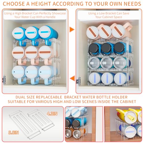 Yieach 3 Tier Stackable Water Bottle and Tumbler Organizer for Kitchen Cabinets,Large Waterbottle Holder and Cup Storage Organizer for 40 OZ Yeti,Owala or Stanley Cup Storage Rack With Handle Groove - Image 4