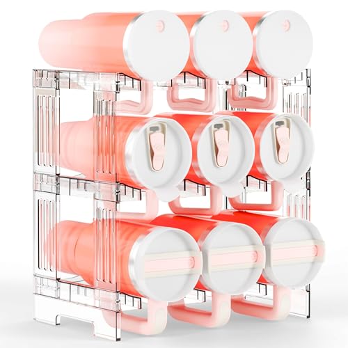 Yieach 3 Tier Stackable Water Bottle and Tumbler Organizer for Kitchen Cabinets,Large Waterbottle Holder and Cup Storage Organizer for 40 OZ Yeti,Owala or Stanley Cup Storage Rack With Handle Groove - Image 1