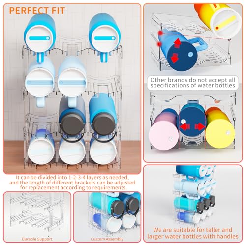 Yieach 3 Tier Stackable Water Bottle and Tumbler Organizer for Kitchen Cabinets,Large Waterbottle Holder and Cup Storage Organizer for 40 OZ Yeti,Owala or Stanley Cup Storage Rack With Handle Groove - Image 5