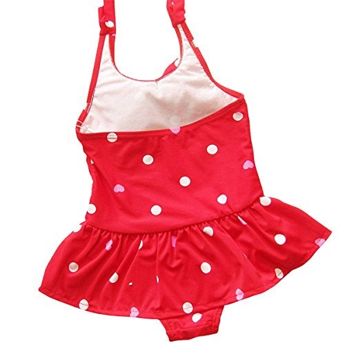 Jastore Baby Girls Swimwear One Piece Swimsuits Beach Wear with Headband (3-4T, Red) - Image 2