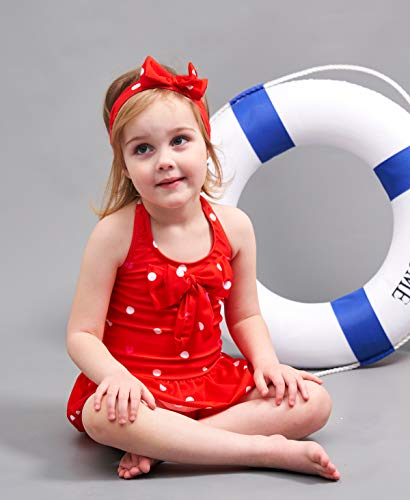 Jastore Baby Girls Swimwear One Piece Swimsuits Beach Wear with Headband (3-4T, Red) - Image 5