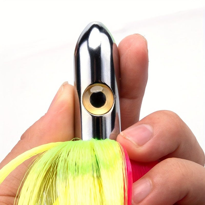 1 Copper Big Game Deep Sea Tuna Fishing Tungsten Trolling Lure 200mm Size 01 Color Mixed Nylon Hair Suitable for Saltwater and Freshwater Vertical Float - Image 5
