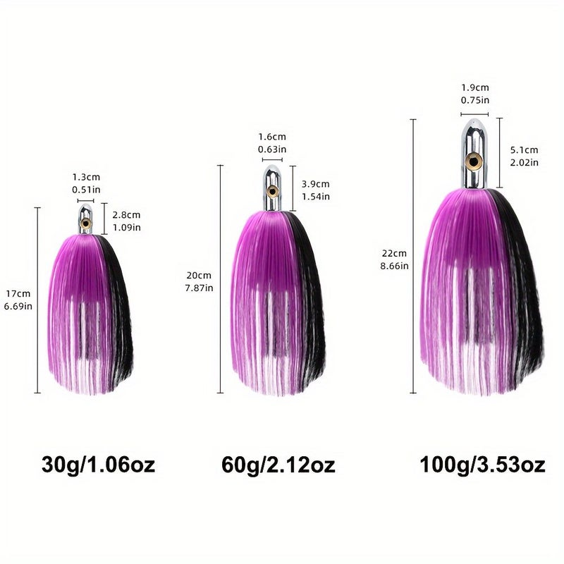 1 Copper Big Game Deep Sea Tuna Fishing Tungsten Trolling Lure 200mm Size 01 Color Mixed Nylon Hair Suitable for Saltwater and Freshwater Vertical Float - Image 4