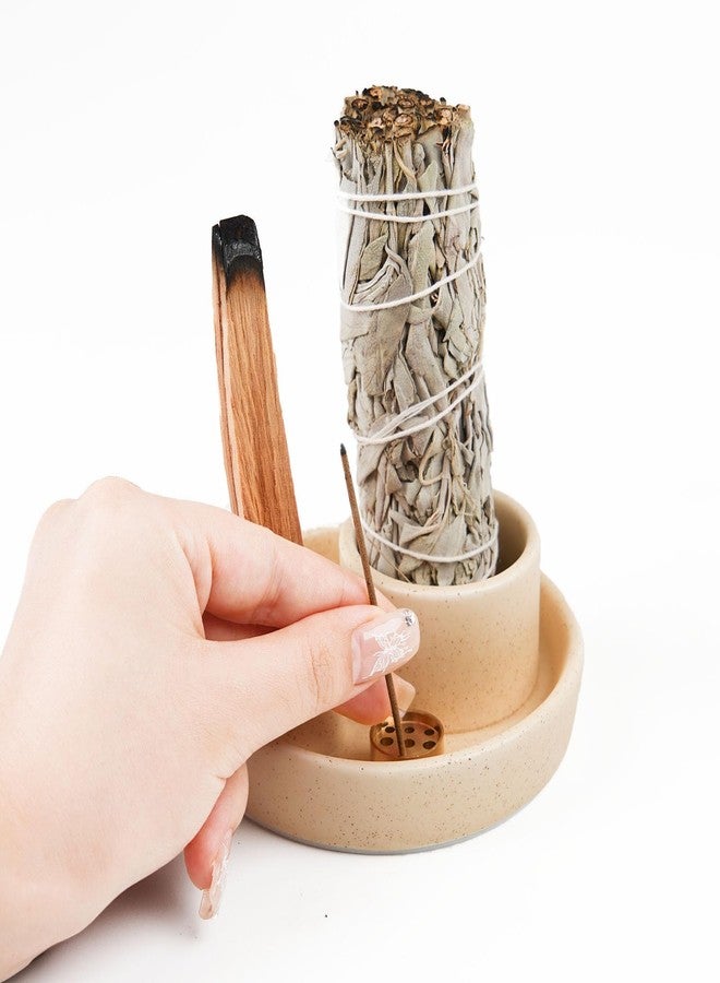 Fancy Lemon 4 in 1 Incense Holder, Ceramic Incense Stick and Palo Santo Holder,Sage Holder for Burning- 4.25" Ceramic Ash Catcher Tray for Meditation and Yoga Room (Sand) - Image 5