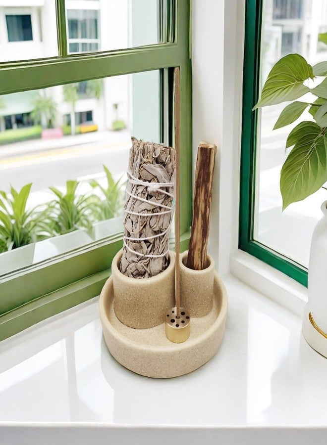 Fancy Lemon 4 in 1 Incense Holder, Ceramic Incense Stick and Palo Santo Holder,Sage Holder for Burning- 4.25" Ceramic Ash Catcher Tray for Meditation and Yoga Room (Sand) - Image 3