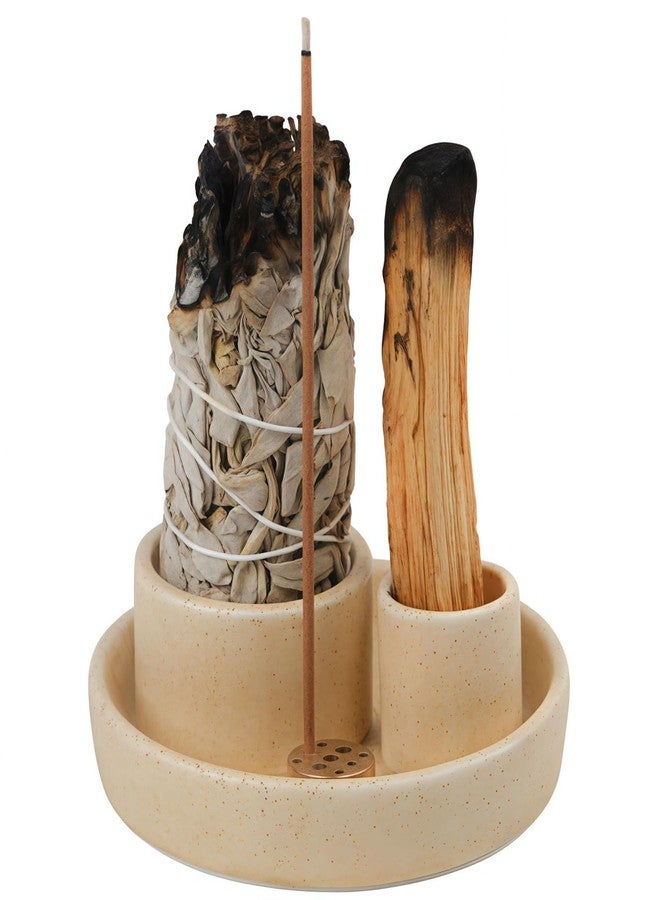 Fancy Lemon 4 in 1 Incense Holder, Ceramic Incense Stick and Palo Santo Holder,Sage Holder for Burning- 4.25" Ceramic Ash Catcher Tray for Meditation and Yoga Room (Sand) - Image 1