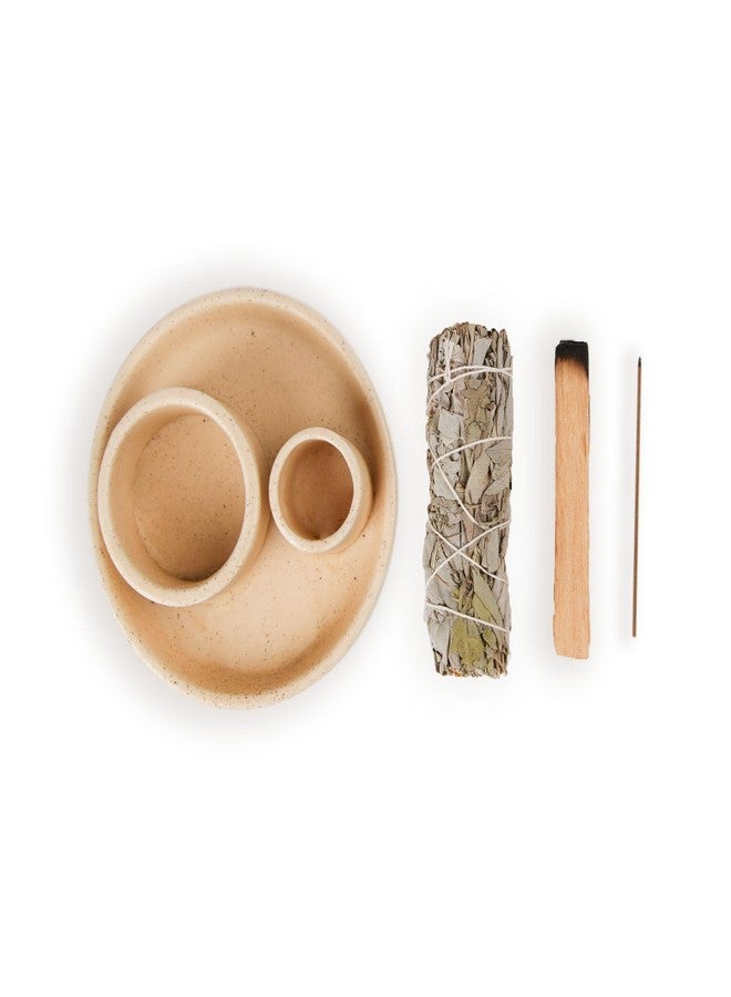 Fancy Lemon 4 in 1 Incense Holder, Ceramic Incense Stick and Palo Santo Holder,Sage Holder for Burning- 4.25" Ceramic Ash Catcher Tray for Meditation and Yoga Room (Sand) - Image 2