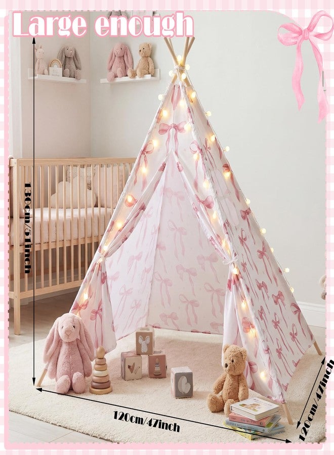 Silipull Pink Bow Teepee Tent Indoor Play Tent Coquette Playhouse Foldable Teepee for Indoor Reading Nook Room Decor - Image 3