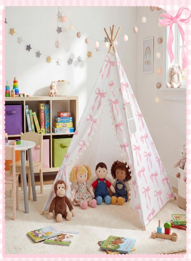 Silipull Pink Bow Teepee Tent Indoor Play Tent Coquette Playhouse Foldable Teepee for Indoor Reading Nook Room Decor - Image 5