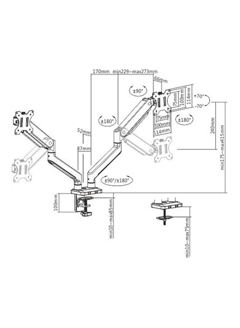 Hamood DUAL MONITORS PREMIUM ALUMINUM SPRING-ASSISTED MONITOR ARM For most 17"-32" Monitors, Tilt Range:+70°~-70°, Swivel Range:+90°~-90°, Screen Rotation:+180°~-180 - Image 3
