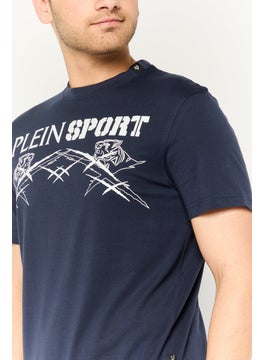 Plein Sport Men Sportswear Fit Short Sleeves Outdoor T-Shirt, Navy  - Image 3