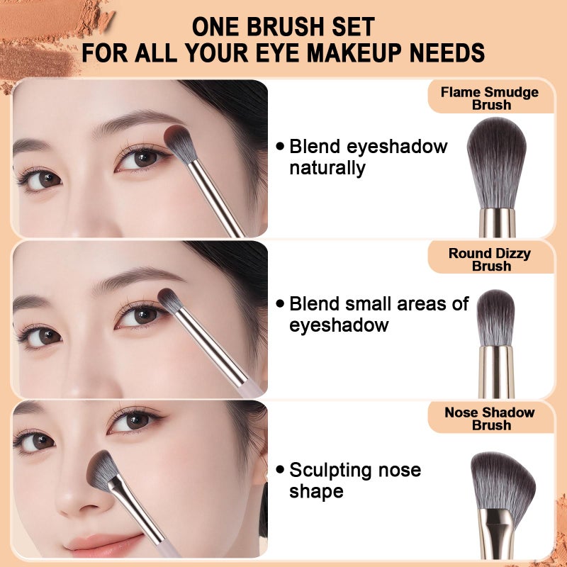 BEAUTYFACTOR 8Pcs Eye Makeup Brush Set, Professional Eyeshadow Makeup Brushes Under Eye with Synthetic Nose Contour Brush Angled Eyebrow Brushes for Liquid, Powder Blending Contouring Concealer Brows Eye shadows - Image 2