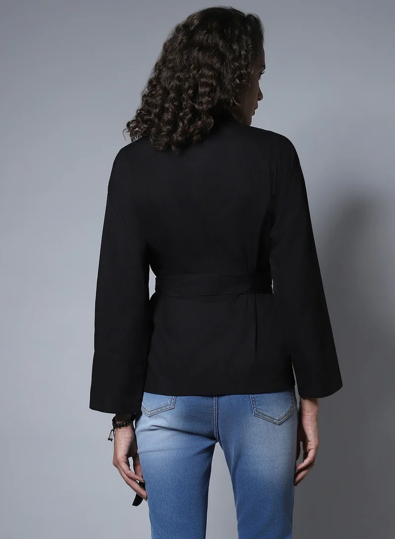 HIGH STAR Solid Cotton Spread Collar Boxy Regular Shirt for Women