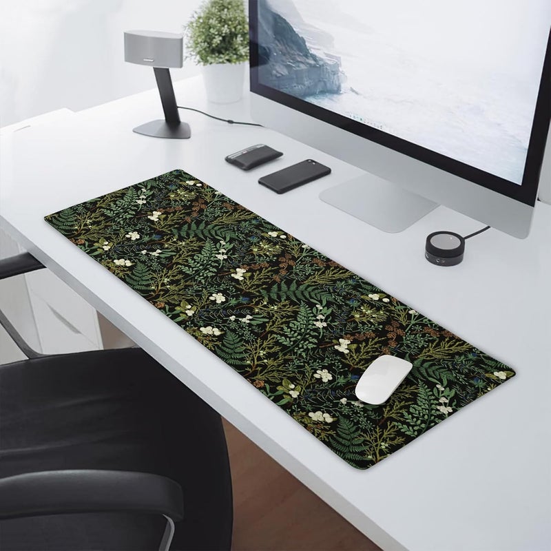 aportt Black Aesthetic Vintage Botanical Gaming Mouse Pad XL Cute Forest Green Plant Nature Floral Extended Large Big Mousepad Non-Slip Stitched Edge Long Mat for Desk Office Computer,31.5×11.8 in - Image 5