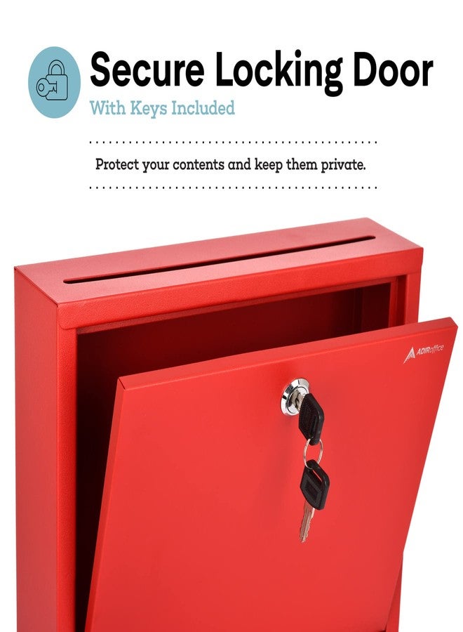 Adir Corp. Adir Metal Suggestion Box with Lock and Slot, Wall Mount Deposit Box for Payments and Checks, Office Mail Box for Employees, Mailbox for House, Safe Drop Box with Keys - 3x10x12 Inch Red - Image 2