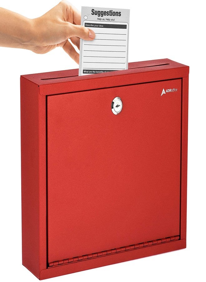 Adir Corp. Adir Metal Suggestion Box with Lock and Slot, Wall Mount Deposit Box for Payments and Checks, Office Mail Box for Employees, Mailbox for House, Safe Drop Box with Keys - 3x10x12 Inch Red - Image 1