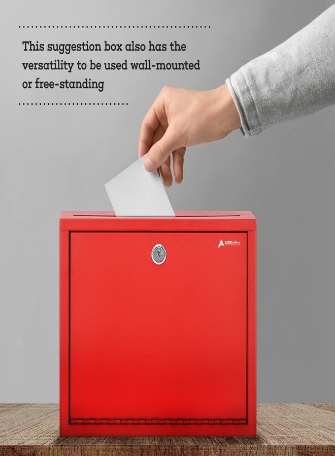 Adir Corp. Adir Metal Suggestion Box with Lock and Slot, Wall Mount Deposit Box for Payments and Checks, Office Mail Box for Employees, Mailbox for House, Safe Drop Box with Keys - 3x10x12 Inch Red - Image 5