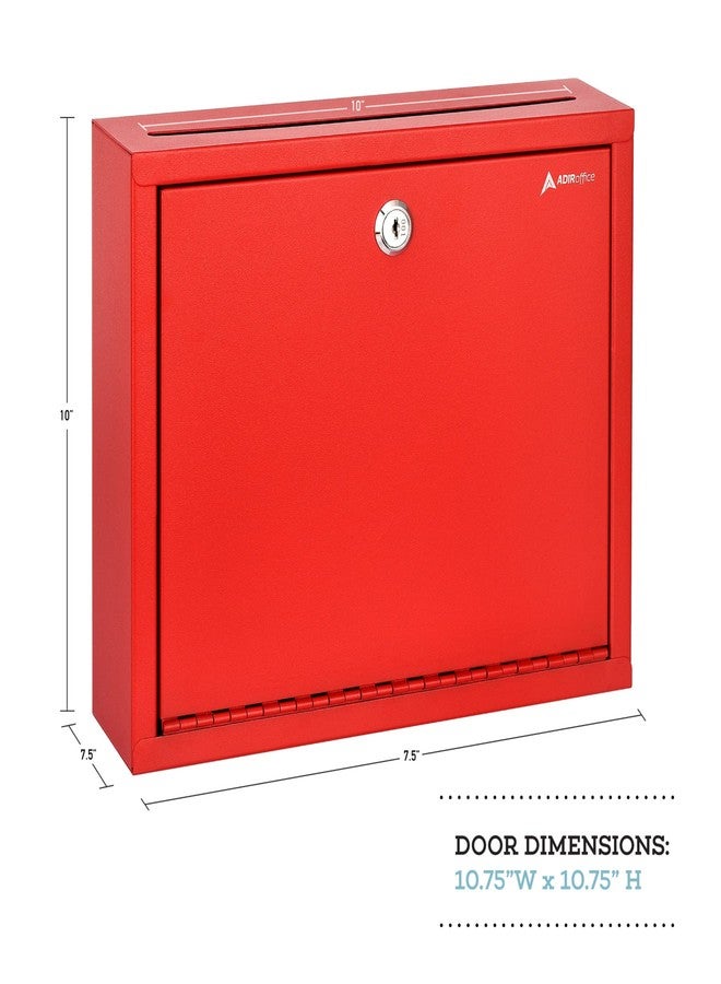 Adir Corp. Adir Metal Suggestion Box with Lock and Slot, Wall Mount Deposit Box for Payments and Checks, Office Mail Box for Employees, Mailbox for House, Safe Drop Box with Keys - 3x10x12 Inch Red - Image 3