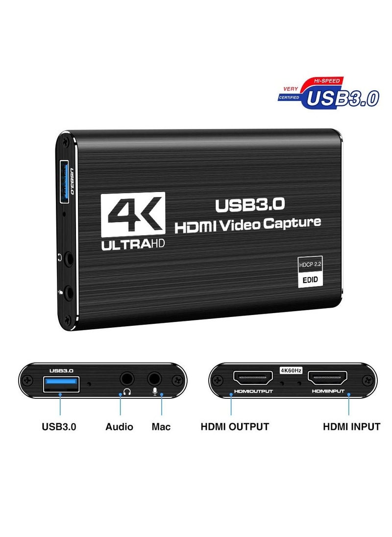 KASTWAVE Audio Video Capture Card, HDMI USB3.0 4K 1080P 60fps Reliable Portable Video Converter for Game Streaming Live Broadcasts Video Recording Black  - Image 2