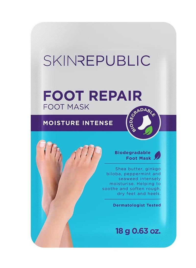 SKIN REPUBLIC Foot Repair Mask (1 Pair) – Moisturizing Foot Mask with Shea Butter, Ginkgo Biloba, Green Tea, Peppermint & Seaweed to Soften Rough, Dry Heels, Soothe, Repair & Rejuvenate Damaged Skin - Image 1