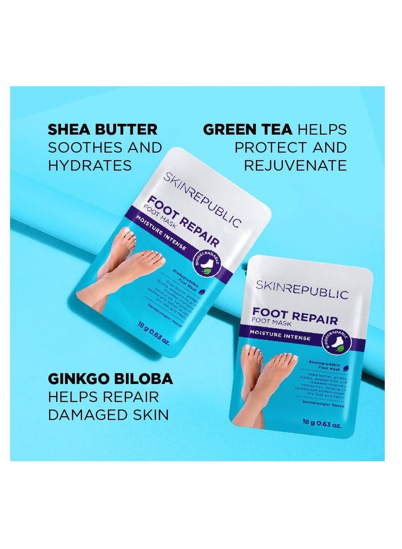SKIN REPUBLIC Foot Repair Mask (1 Pair) – Moisturizing Foot Mask with Shea Butter, Ginkgo Biloba, Green Tea, Peppermint & Seaweed to Soften Rough, Dry Heels, Soothe, Repair & Rejuvenate Damaged Skin - Image 4