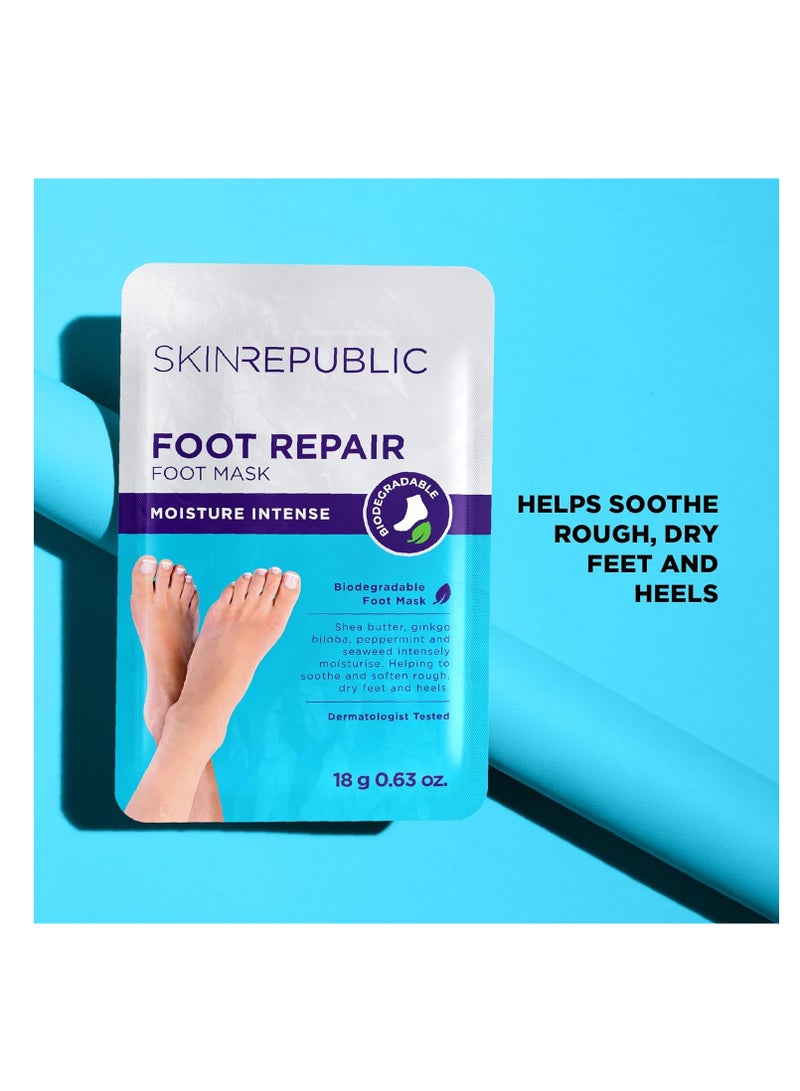 SKIN REPUBLIC Foot Repair Mask (1 Pair) – Moisturizing Foot Mask with Shea Butter, Ginkgo Biloba, Green Tea, Peppermint & Seaweed to Soften Rough, Dry Heels, Soothe, Repair & Rejuvenate Damaged Skin - Image 3