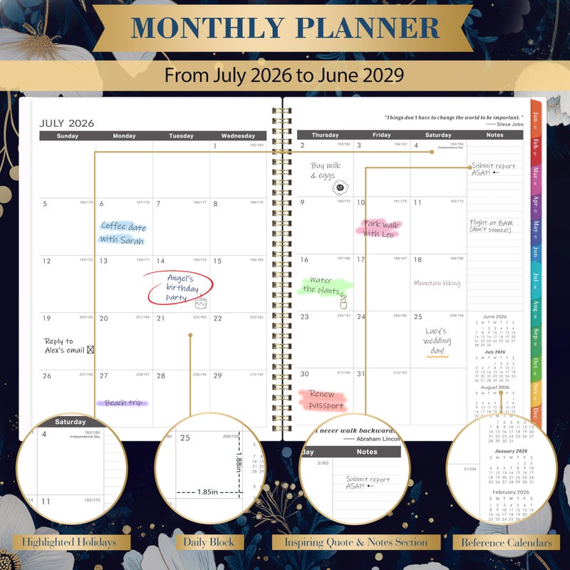 Tersus 2026-2029 Monthly Planner/Calendar - July 2026 - June 2029, 9â€ Ã— 11â€, 3 Year Monthly Planner 2026-2029, 36-Month Calendar with Tabs,Inner Pocket, Twin-wire Binding, Enterprise - Image 3