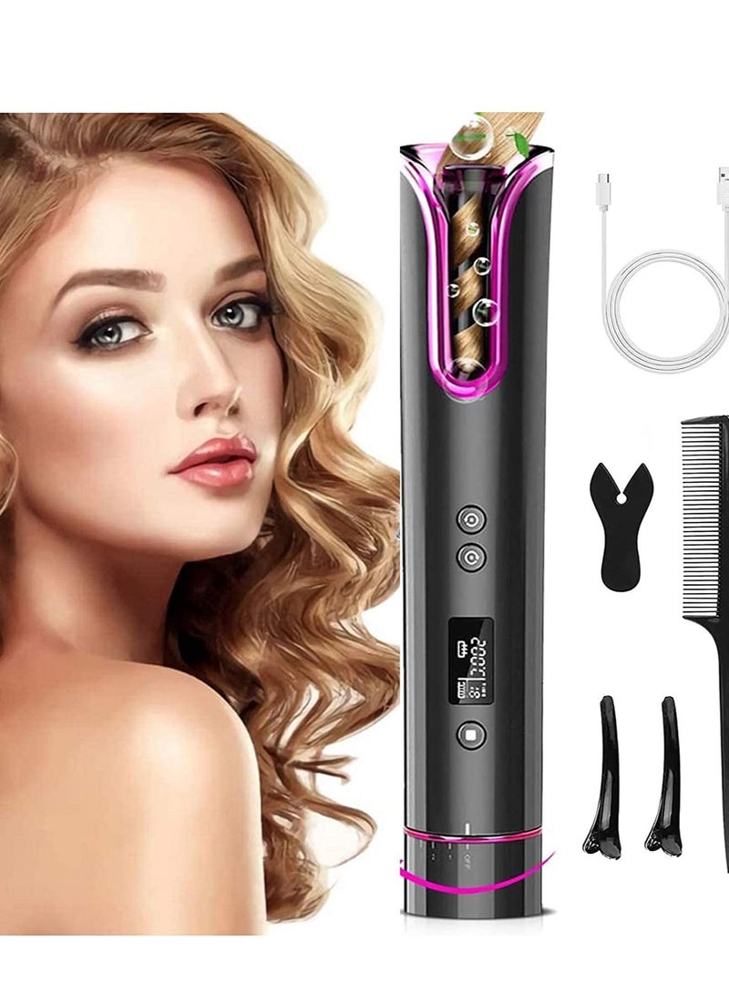 جينيكست جهاز تجعيد الشعر اللاسلكي - مكواة تجعيد تلقائية مع شاشة عرض ومؤقت لدرجة حرارة LCD ، مكواة تجعيد شعر USB قابلة لإعادة الشحن - Image 1