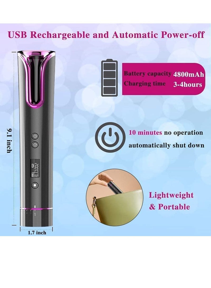 جينيكست جهاز تجعيد الشعر اللاسلكي - مكواة تجعيد تلقائية مع شاشة عرض ومؤقت لدرجة حرارة LCD ، مكواة تجعيد شعر USB قابلة لإعادة الشحن - Image 4