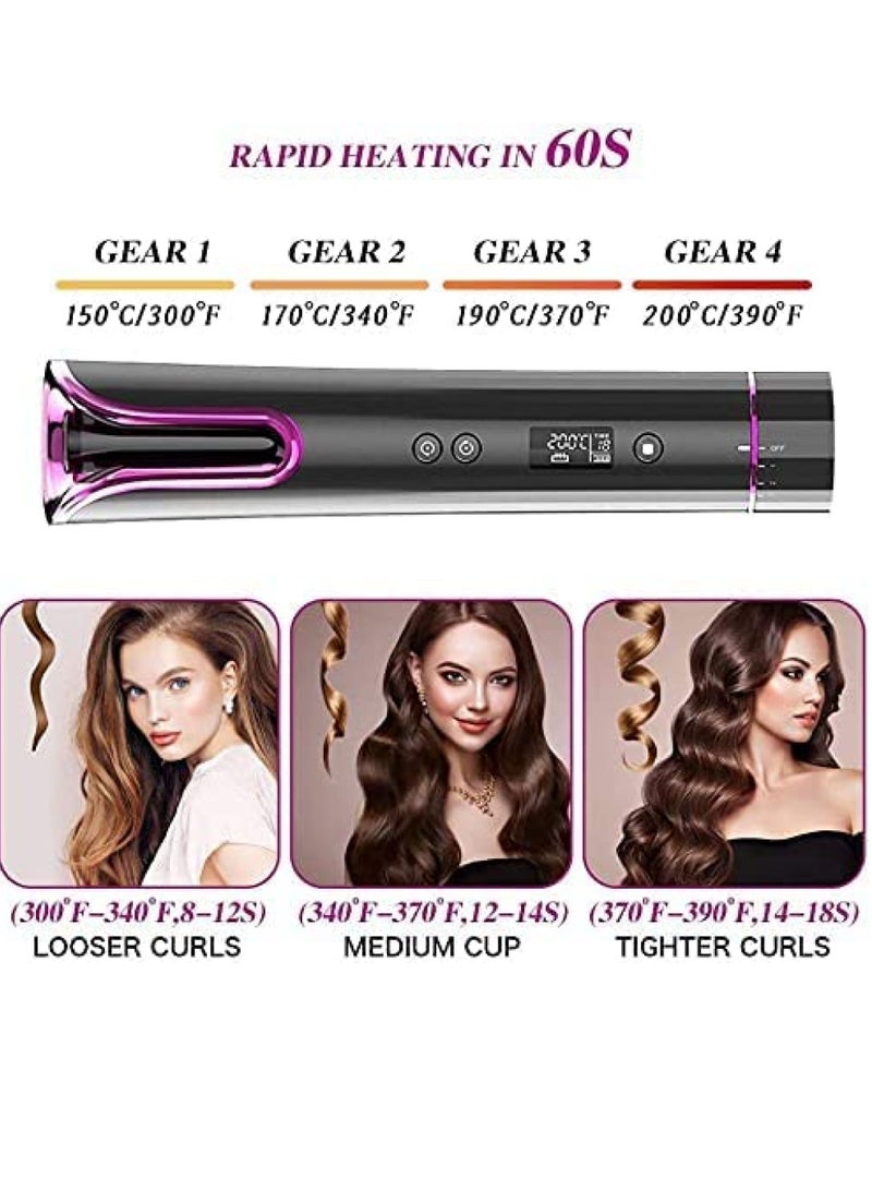 جينيكست جهاز تجعيد الشعر اللاسلكي - مكواة تجعيد تلقائية مع شاشة عرض ومؤقت لدرجة حرارة LCD ، مكواة تجعيد شعر USB قابلة لإعادة الشحن - Image 2