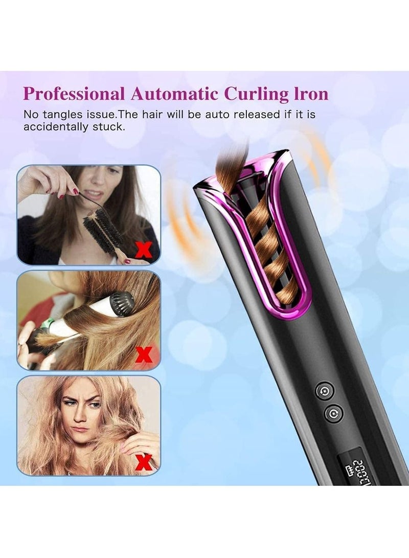 جينيكست جهاز تجعيد الشعر اللاسلكي - مكواة تجعيد تلقائية مع شاشة عرض ومؤقت لدرجة حرارة LCD ، مكواة تجعيد شعر USB قابلة لإعادة الشحن - Image 3