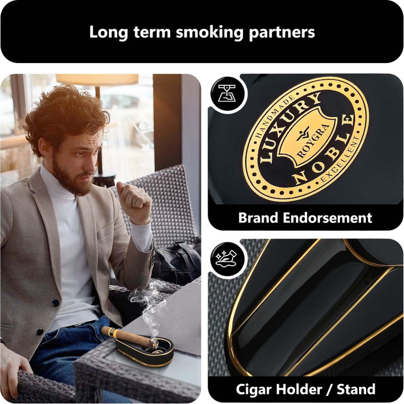 roygra Ceramic Ash Tray, Cigar Ashtray for Outside Patio with 3 Cutter, Outdoor Ashtray, Ashtrays for Outdoors with Holder, Cigars Smoking Accessories for Men, Home DÃ©cor, Ashtrays for Smokers Indoor - Image 4